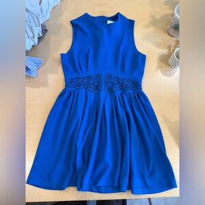 Vintage 90’s mini dress Blue Sleeveless Dress with Black Embroidery